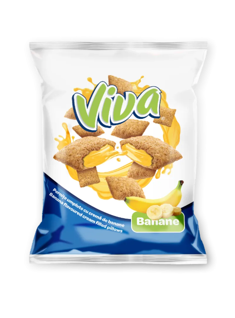 Viva snacks, banános ízű krémmel töltött gabonapárnácska - Scandic Royal Kft.