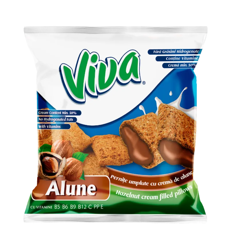 Viva snacks, mogyorós ízű krémmel töltött gabonapárnácska - Scandic Royal Kft.